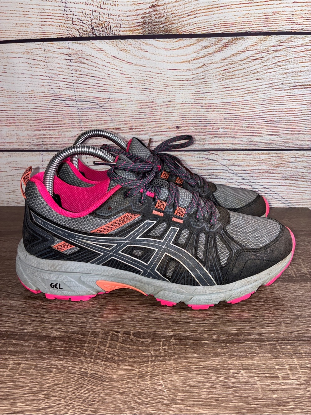 Pre Owned ASICS Women's 8.5 Gray and Pink Athletic Gel Running Shoes
